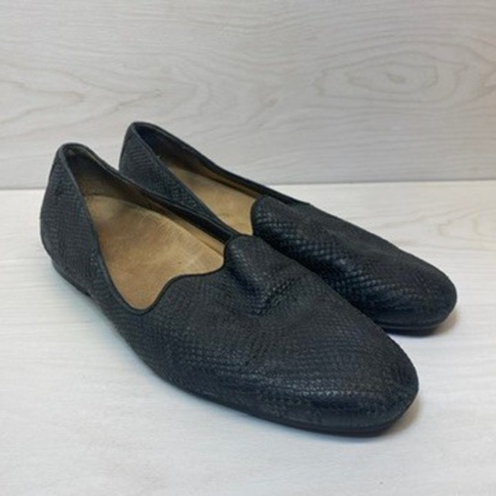 Vionic Women 9.5 Wide Loafers Willa II Black Snakeskin Leather Flat Shoes Office